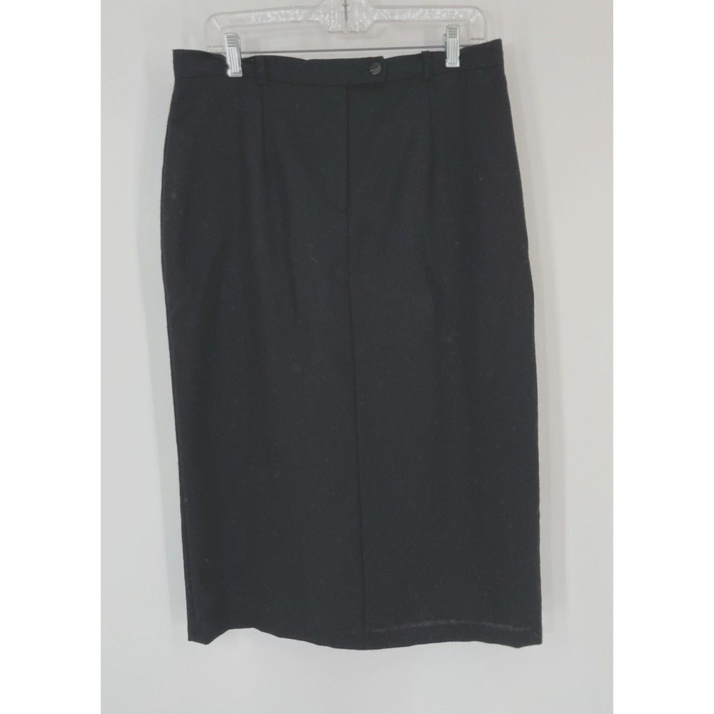 Sag Harbor Petite Skirt Size 14P Black Midi Length Pencil 100% Wool Slit Lined